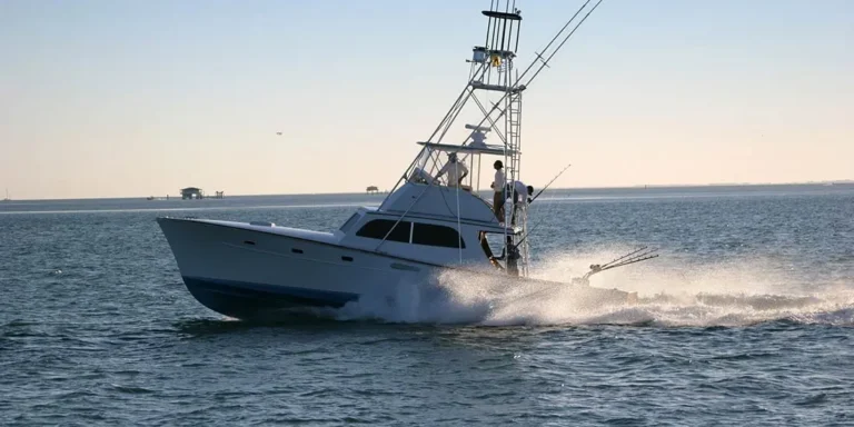 Offshore fishing charter boat cruising at speed in South Florida waters